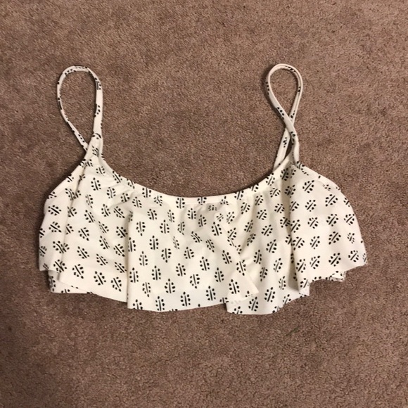 White and Black ruffle bathing suit top - Picture 1 of 2